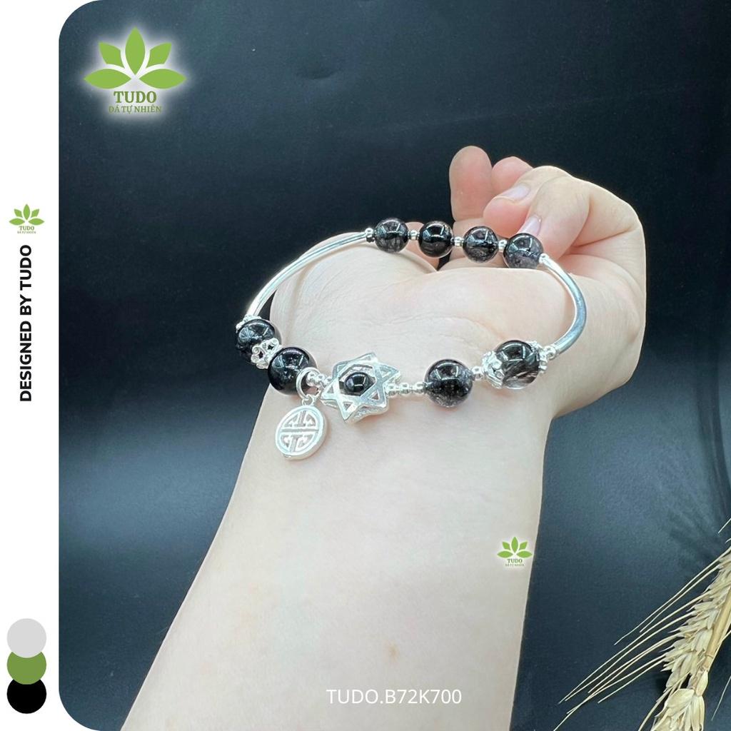 Vòng Tay Nữ Đẹp - Vòng Phong Thủy Mệnh Thủy, Mộc TUDO VCB VCBTATDEN AG925 B72K700 Charm Ngôi Sao