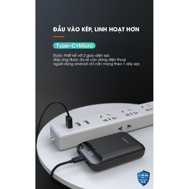 Sạc dự phòng Pisen Power Box C10000 (LED) (Mini, Type-C & Micro, 2xUSB, LED ) - Hàng Chính Hãng