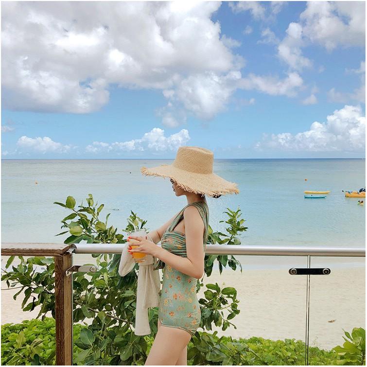 Bikini tắm biển một mảnh hoa - xanh lá - 1986