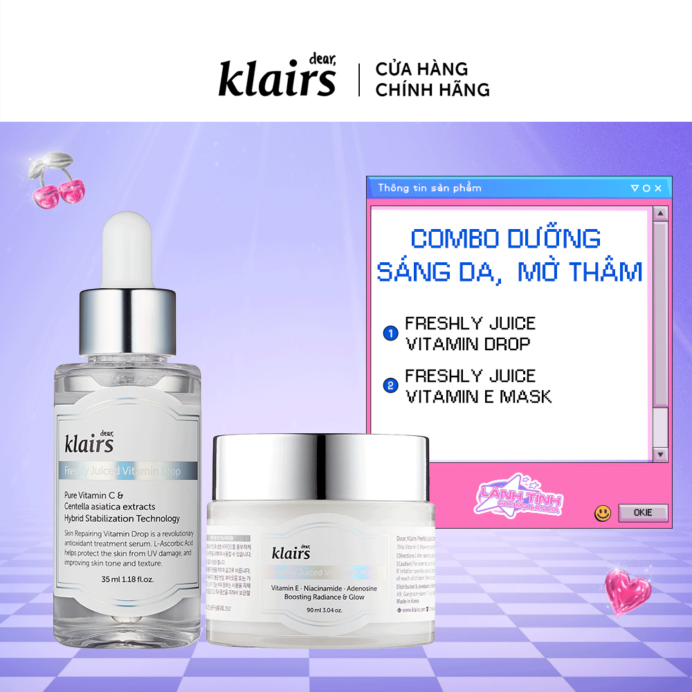 Combo Mặt nạ ngủ Dear, Klairs Freshly Juiced Vitamin E Mask 90ml+Tinh chất Dear, Klairs Freshly Juiced Vitamin Drop 35ml