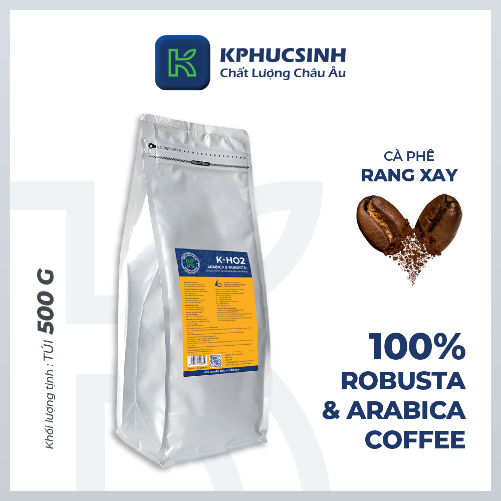 Cà phê rang xay KCoffee 100% Robusta Arabica nguyên chất K-HO2 (500g/Túi)