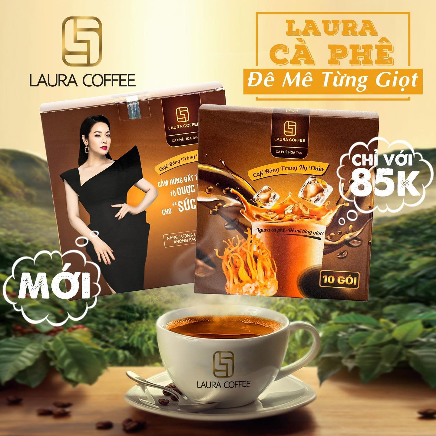 Cà phê hòa tan cao cấp Laura Coffee Đông Trùng Hạ Thảo Nhật Kim Anh hộp 10 gói