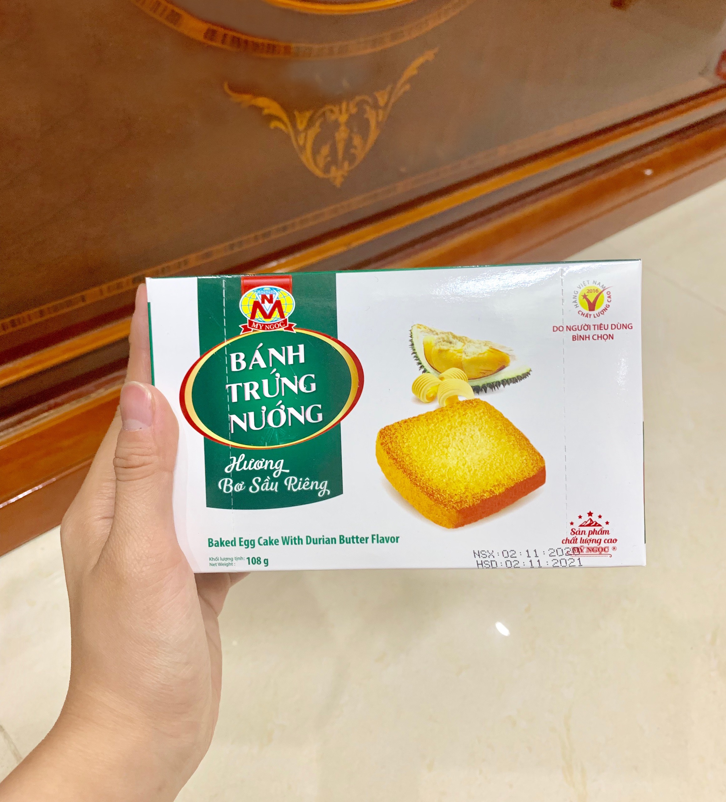 108g Bánh trứng nướng Hương BƠ SẦU RIÊNG tươi MỸ NGỌC