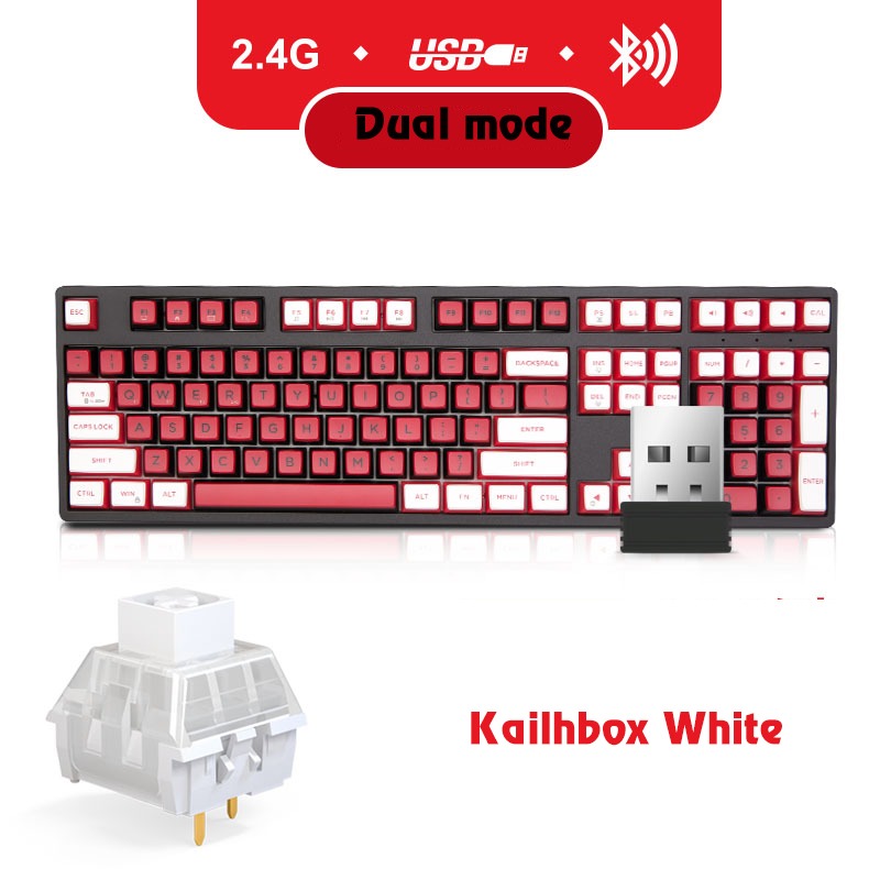 Bàn phím cơ không dây Newmen GM1080 Kailhbox white/ Red Axis- Hàng Chính Hãng