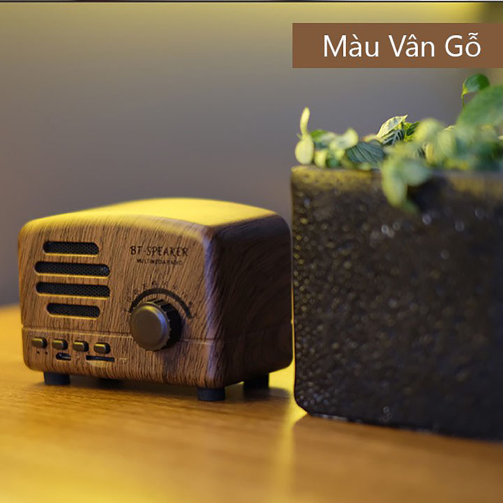 Loa bluetooth mini giá siêu rẻ di động cổ điển BT01 vân gỗ retro dễ thương decor phòng , Loa BT Speaker âm thanh trầm cực hay