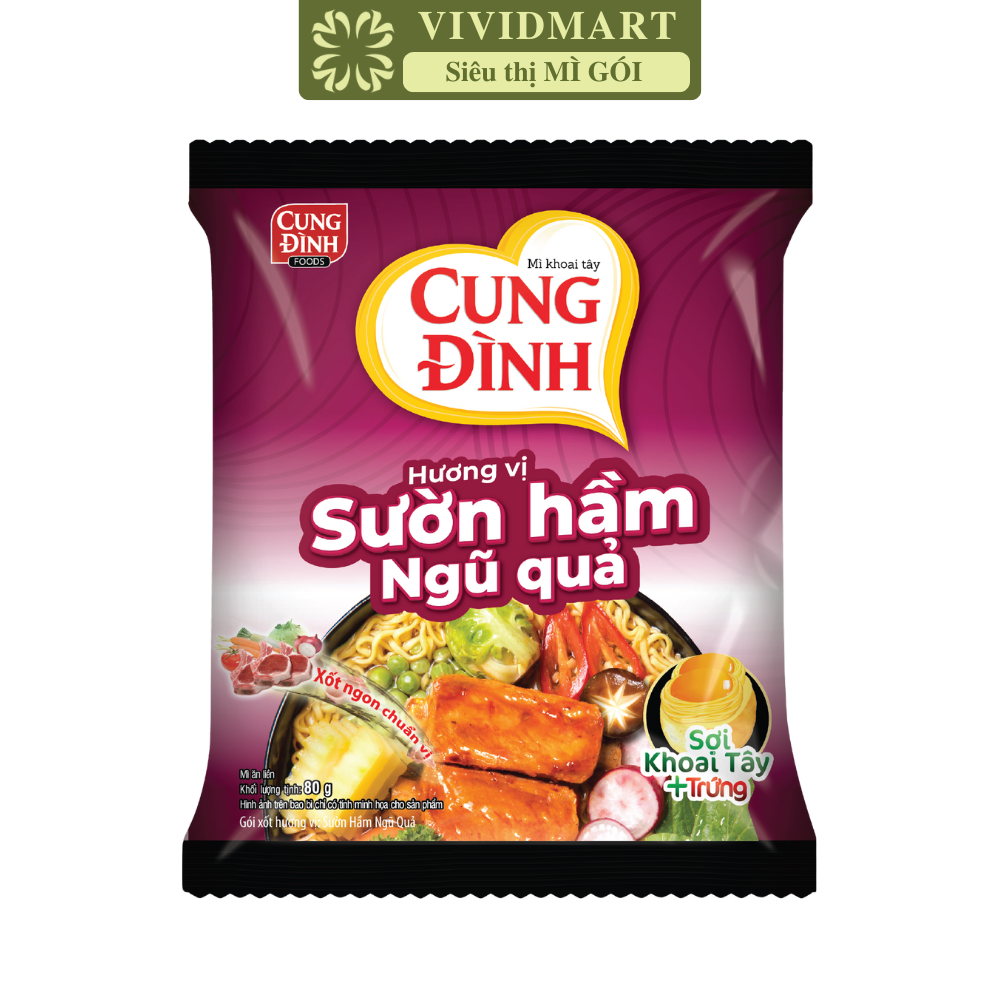AFOTECH - Mì Cung Đình Sườn hầm ngũ quả, Mì Sườn hầm ngũ quả Cung Đình, Mì khoai tây Cung Đình gói (80g/gói)