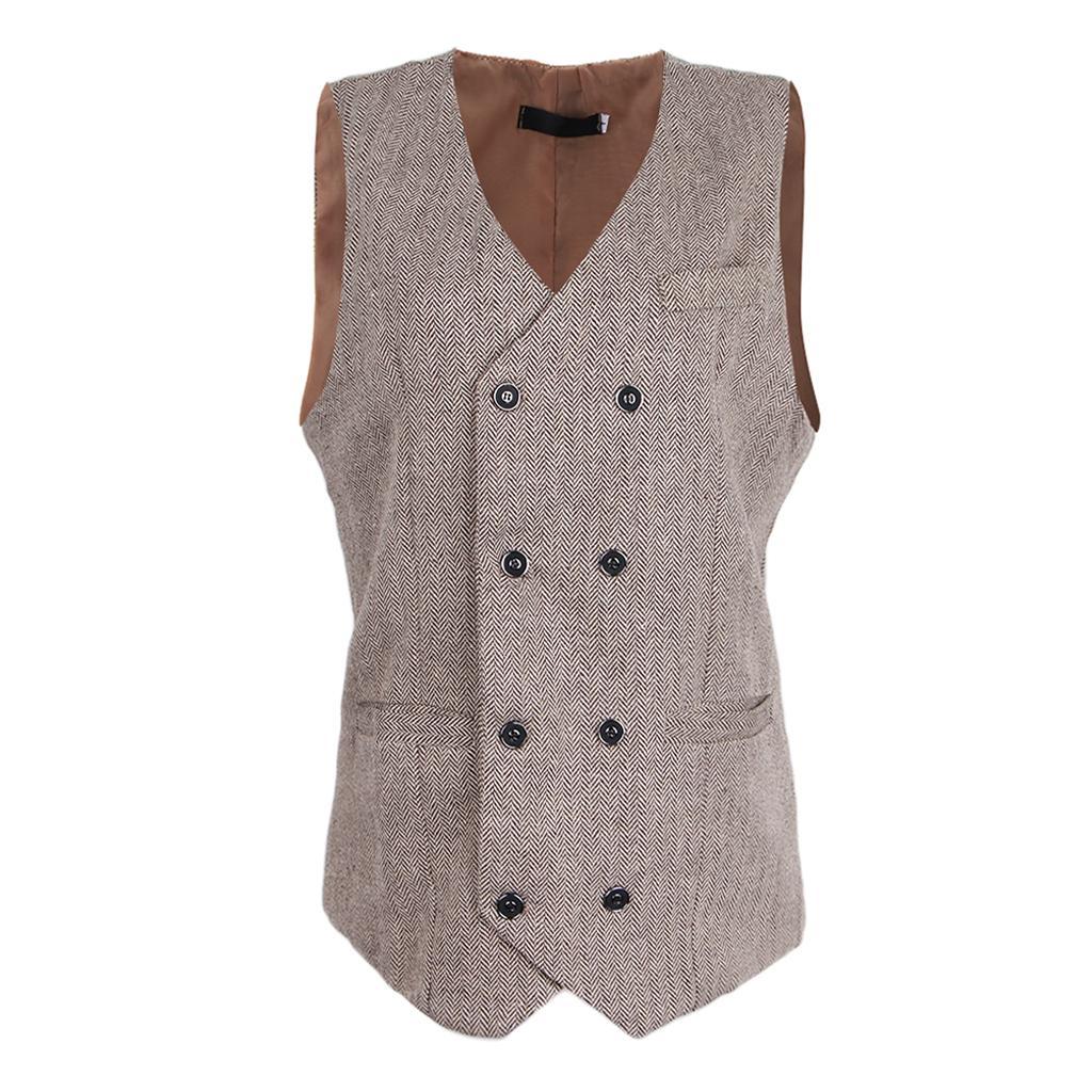 Men's Herringbone Tweed Suit Vest Slim Fit Waistcoat Groom Formal Vest