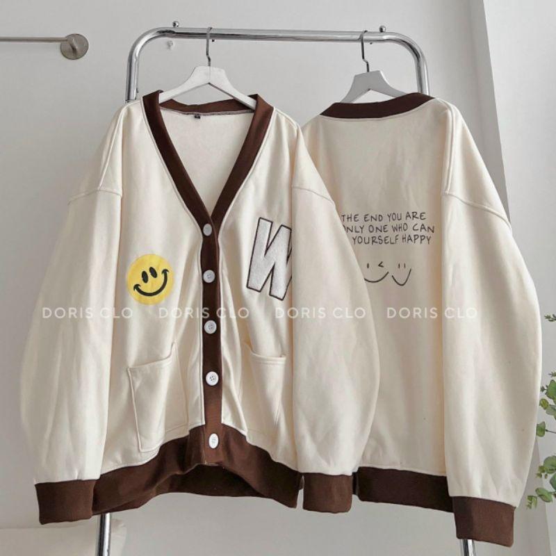 Áo khoác cardigan nữ mặt cười W game chất nỉ bông cao cấp phối màu cực đẹp phong cách Hàn