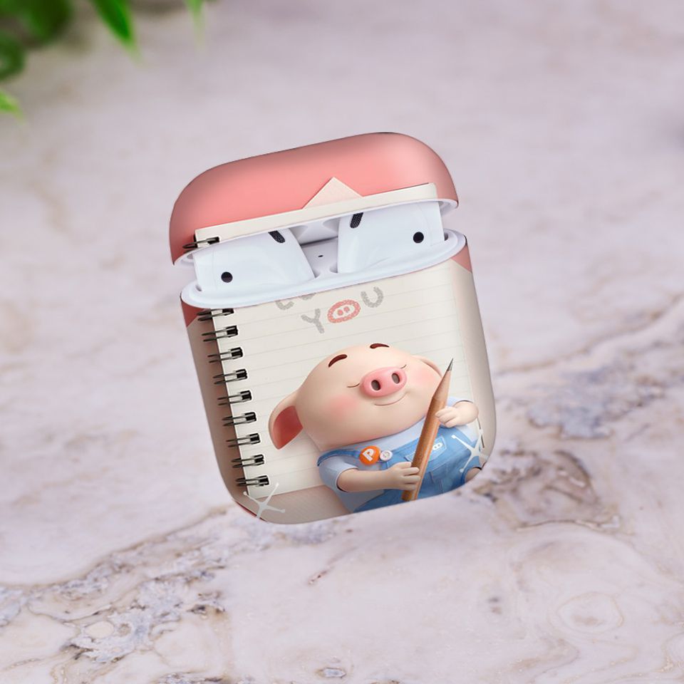 Miếng dán skin chống bẩn cho tai nghe AirPods in hình Heo con dễ thương - HEO2k19 - 083 (bản không dây 1 và 2)