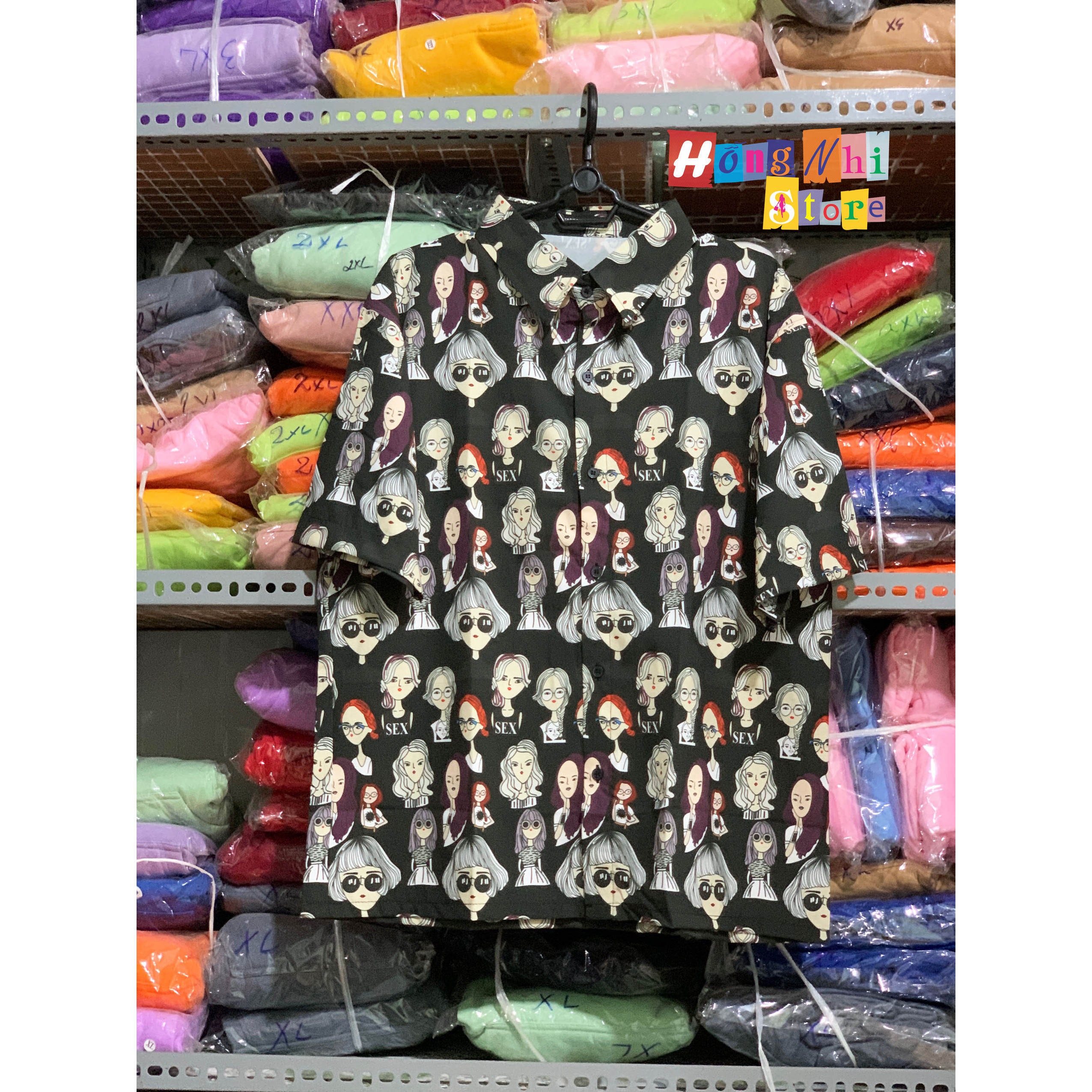 Áo Sơ Mi Hoạ Tiết Tay Lỡ Dáng Rộng, Sơ Mi Tay Lửng Unisex - MM