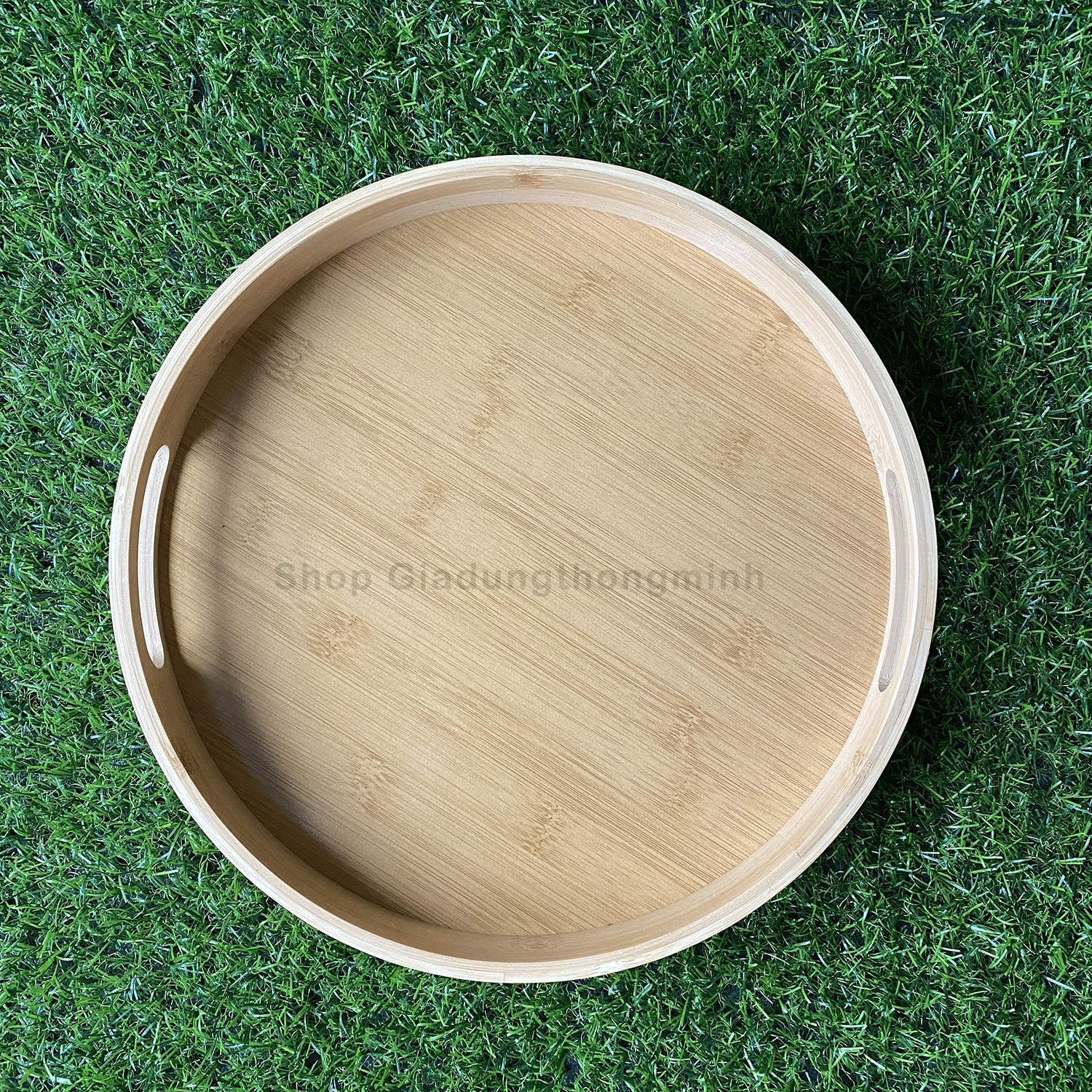 Khay Trà tròn gỗ Tre tự nhiên, đường kính 30cm dày dặn; màu Vàng bóng đẹp chống mối mọt; Dùng để bộ Ấm Chén hoặc để Bánh Kẹo - Tặng 1 khăn lau đa năng