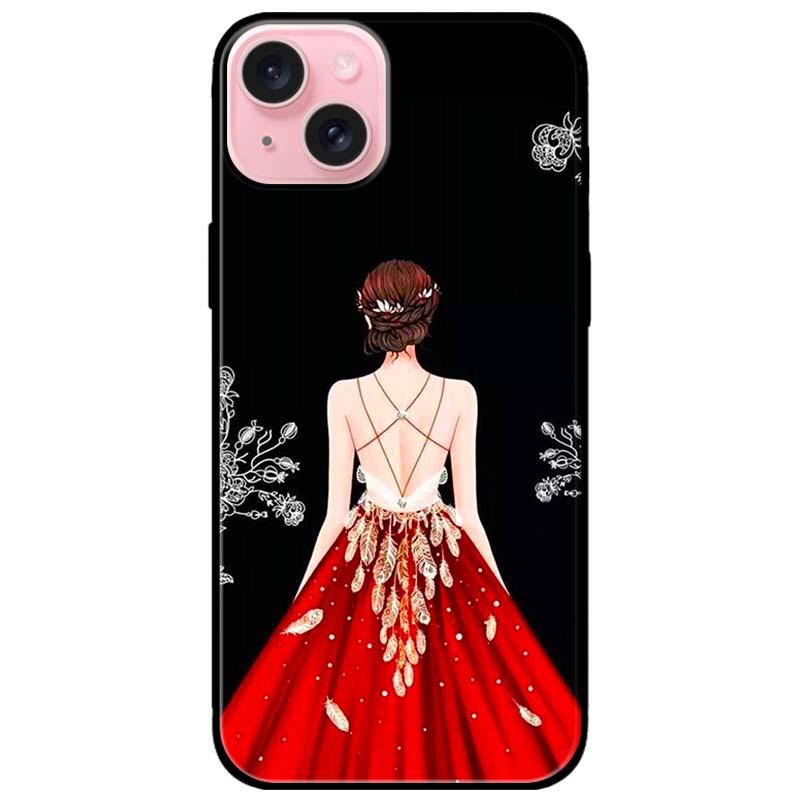 Ốp lưng dành cho Iphone 15 - Iphone 15 Plus - Iphone 15 Pro - Iphone 15 Pro Max - Cô Gái Đầm Đỏ Nền Đen - Hàng Chính Hãng