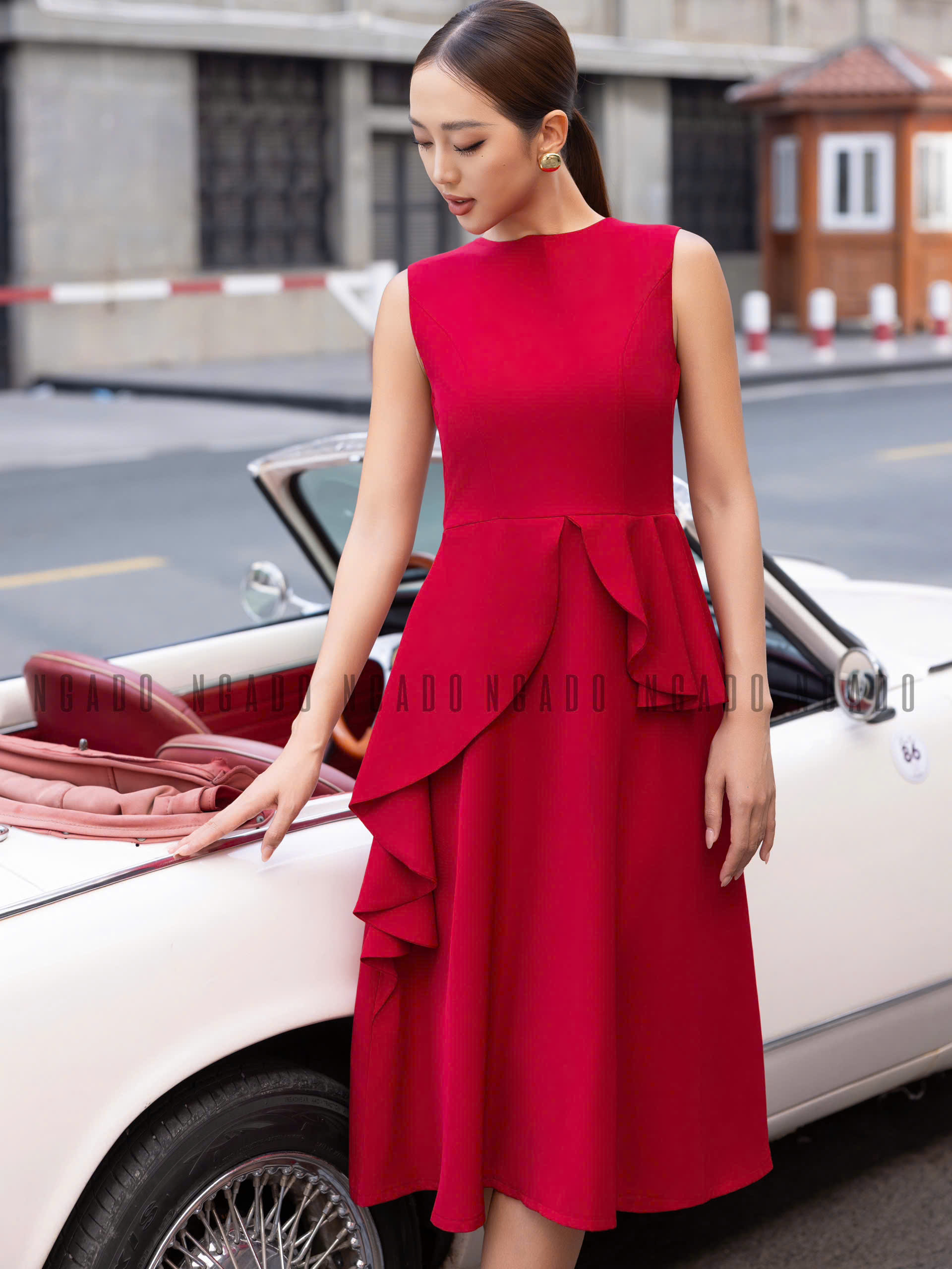 Đầm đỏ peplum NGADO , đầm kiểu nữ , đầm công sở , dự tiệc