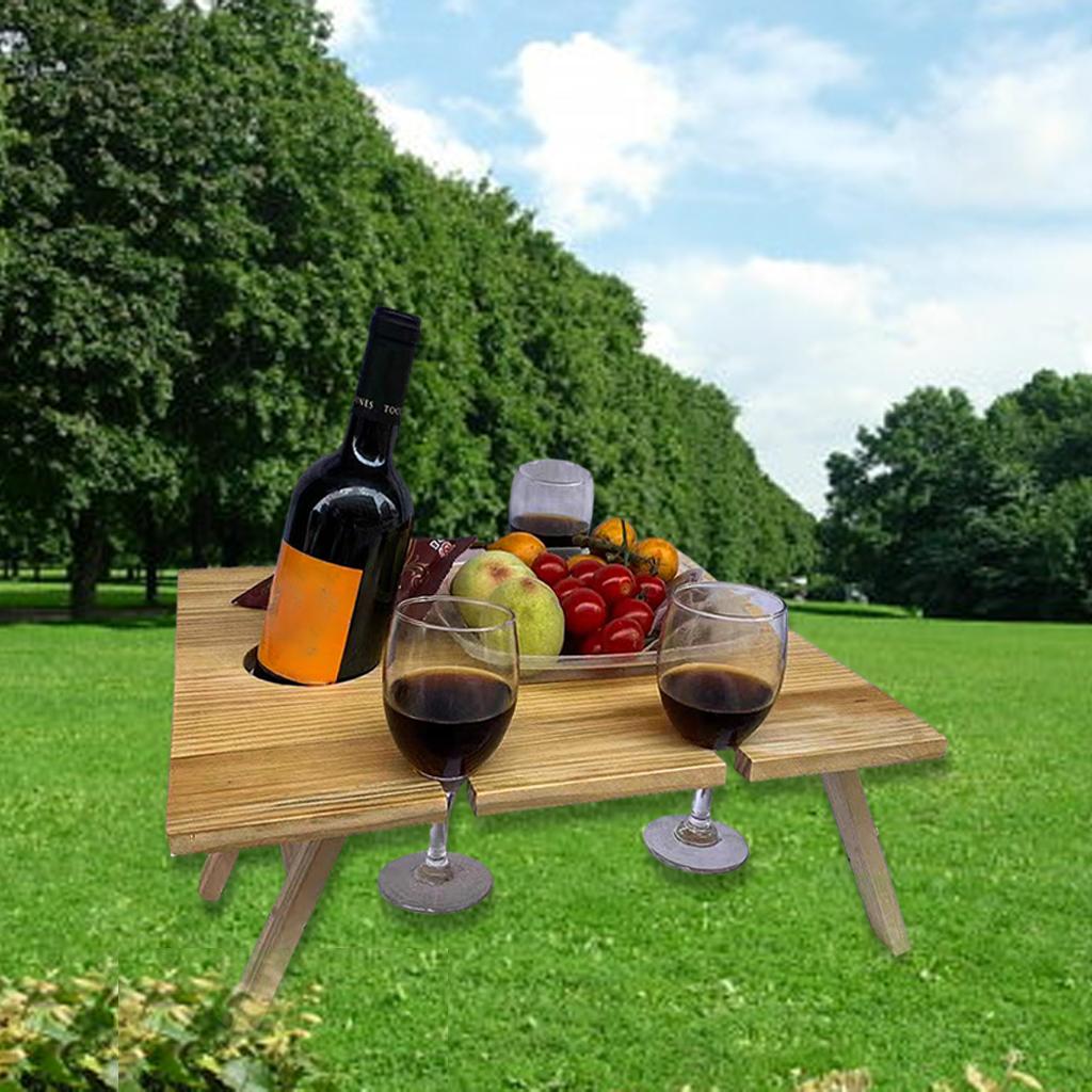 Wooden Outdoor Picnic Table Portable 2-in-1 Wine Table Outdoor Folding Wine Glass Rack Holder Suitable for Garden Party/Camping/Beach/Outdoor Dinner