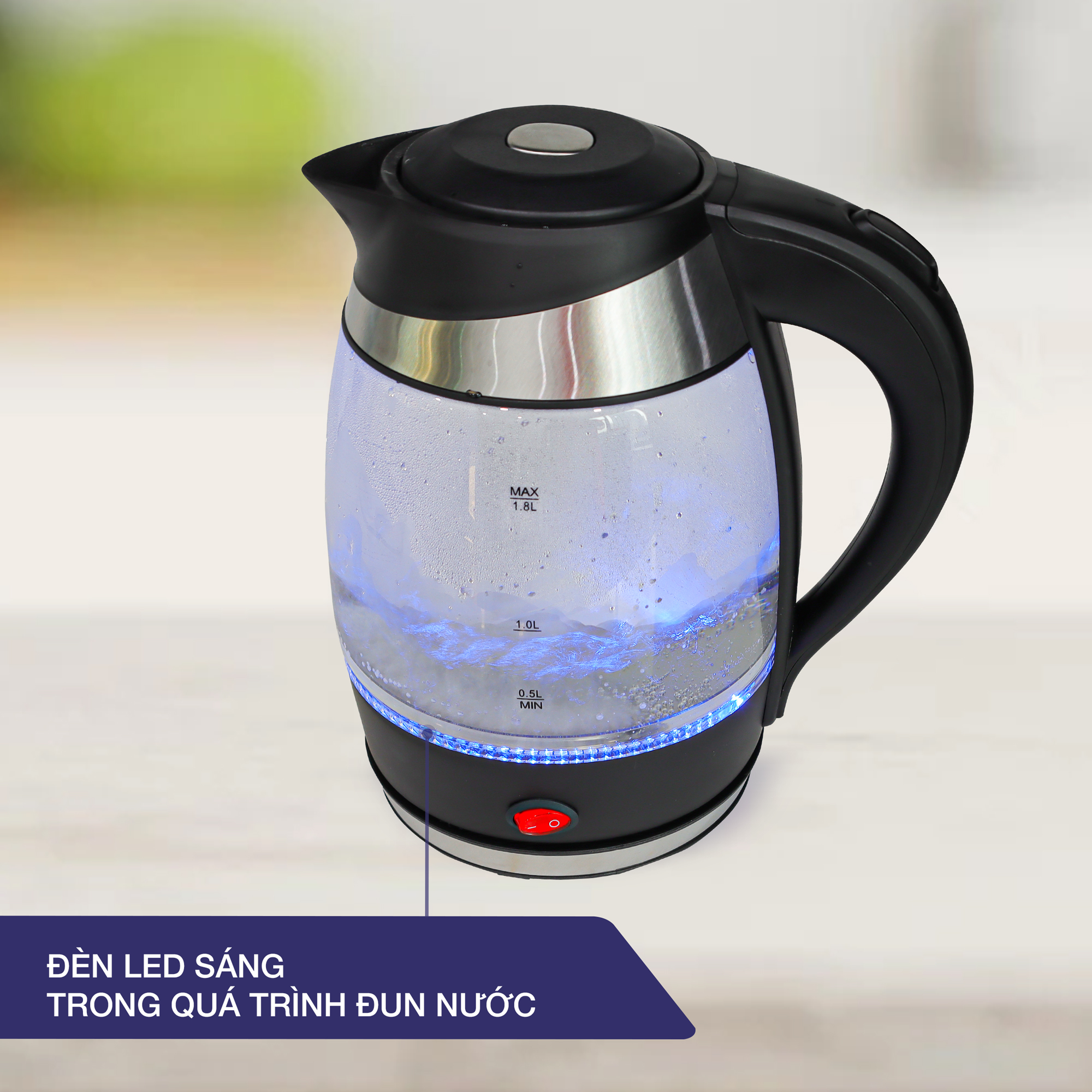 Ấm siêu tốc 1.8 lít bình siêu tốc thủy tinh LEBENLANG LBEW2882 từ Đức giữ ấm, gồm lõi lọc trà bằng inox bảo hành 2 năm - hàng chính hãng