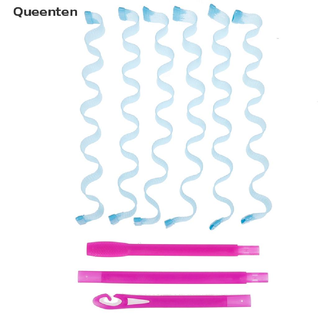 Queenten 12Pcs Portable Magic Long Hair Curlers Curl Maker Rollers Spiral Leverage Former QT