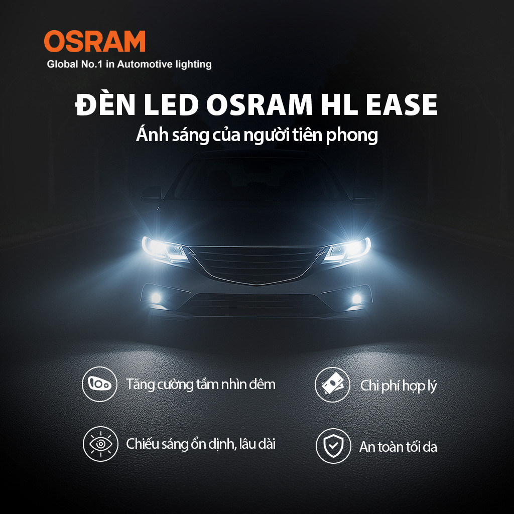 Combo 2 Bóng Đèn Led HL EASE OSRAM Dùng Cho Xe ô Tô Xe Máy Chân H1 H4 H7 H8 H11 H16 HB3 HB4 HIR2 - Nhập Khẩu Chính Hãng