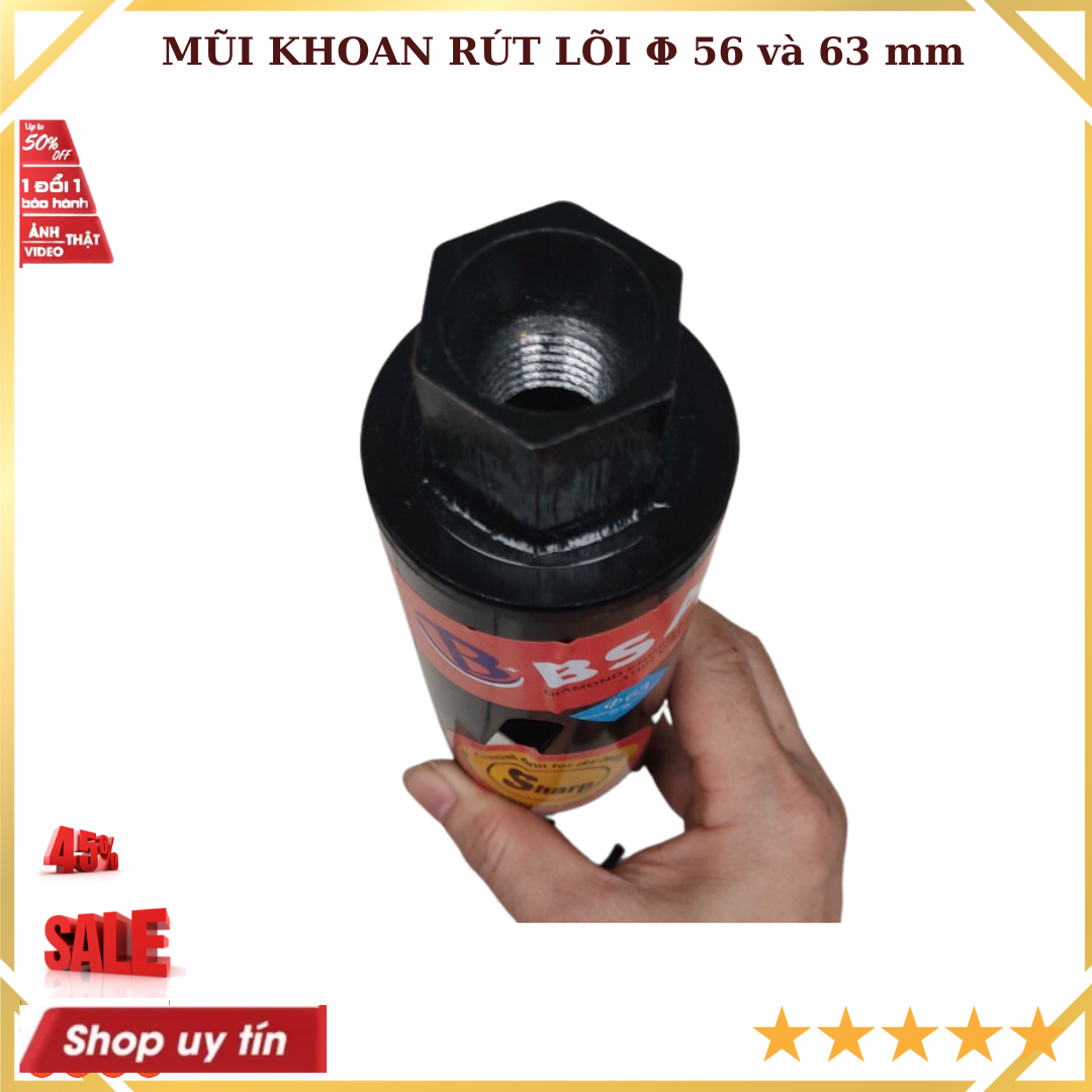 Mũi khoan rút lõi có gờ chống kẹt Φ 56 và 63 mm BSA lõi kim cương nhân tạo nhập khẩu cao cấp giá 1 chiếc