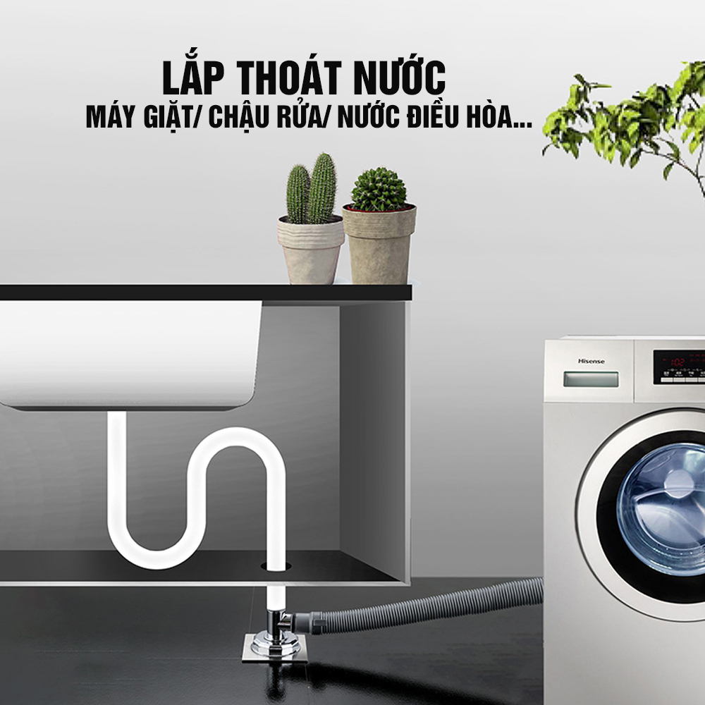 Bộ thoát nước máy giặt, nước thải, chống mùi hôi, ngăn côn trùng lắp thoát sàn, chia 2 khe đứng ngang, Minh House