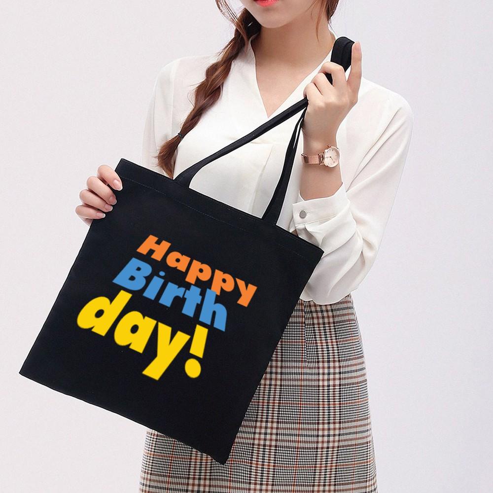 Túi Tote Vải Canvas Ginko kiểu basic có dây kéo khóa miệng túi( có túi con bên trong) đựng vừa laptop 14 inch và nhiều đồ dùng khác Phong Cách ulzzang Hàn Quốc In Hình Happy Birthday B34
