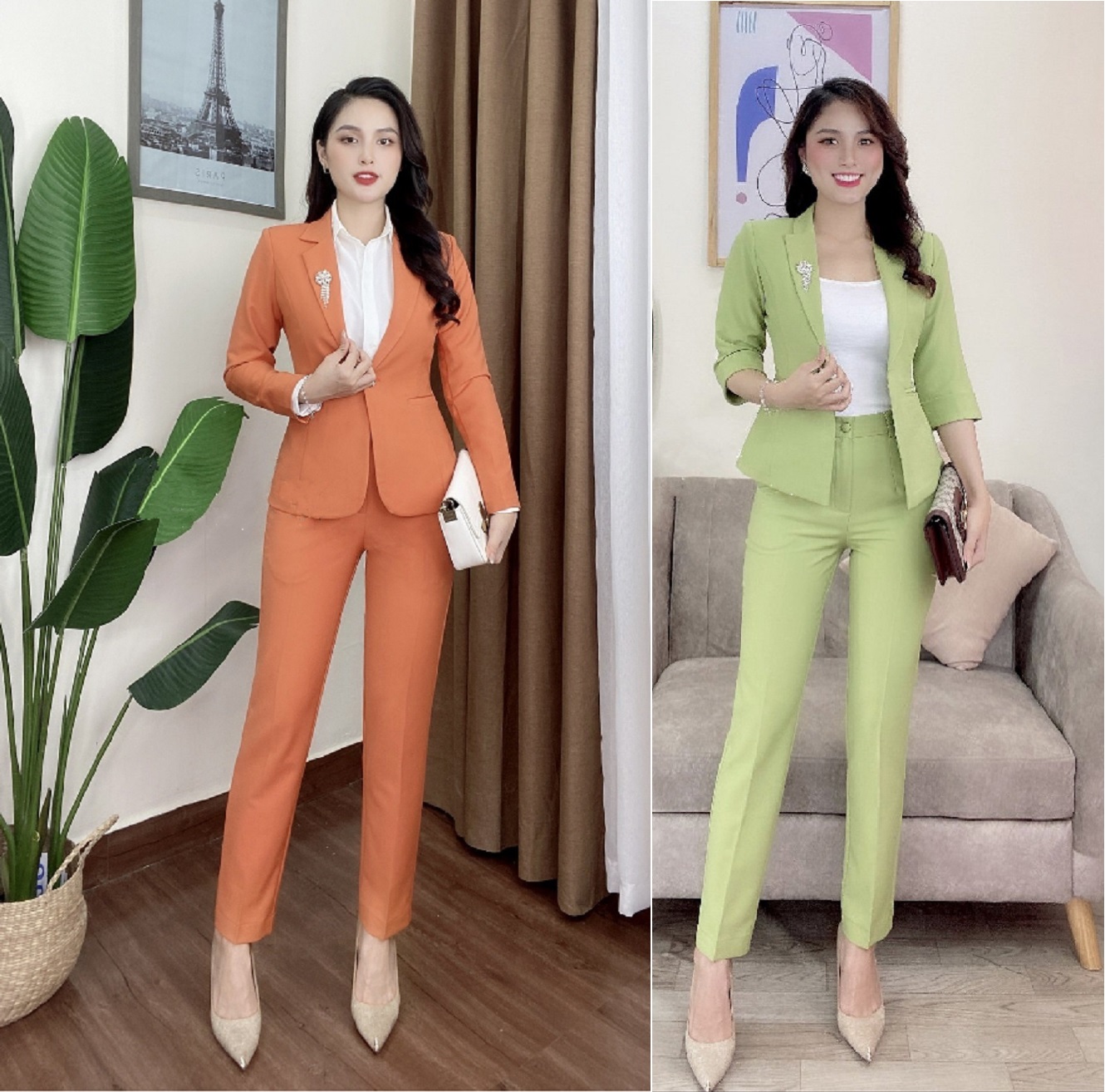 Set Bộ Vest Công Sở Nữ Tay Dài Màu Mới Sâng Trọng