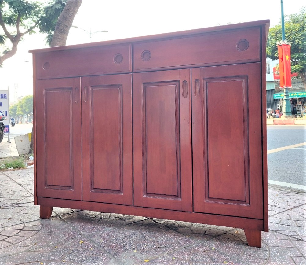Tủ Gỗ Cao Su 4 Cánh Ngang 134cm Có Hộc, Tủ Đa Năng Sắp Xếp Đồ - Hàng VN Xuất Khẩu