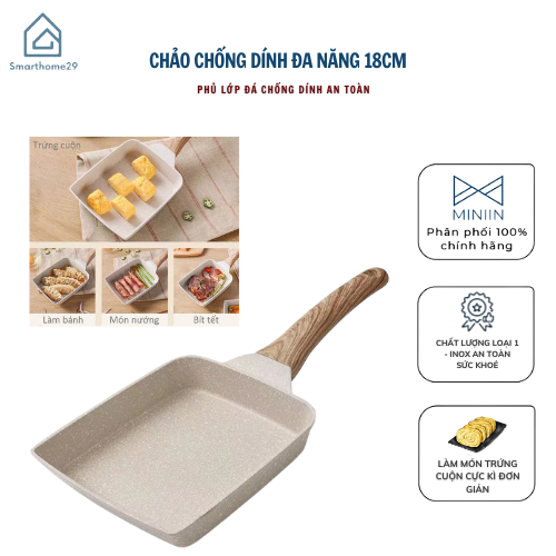 Chảo Chiên Trứng Hình Vuông Chống Dính Phong Cách Nhật Bản - Chảo Chống Dính 18CM - HÀNG CHÍNH HÃNG MINIIN