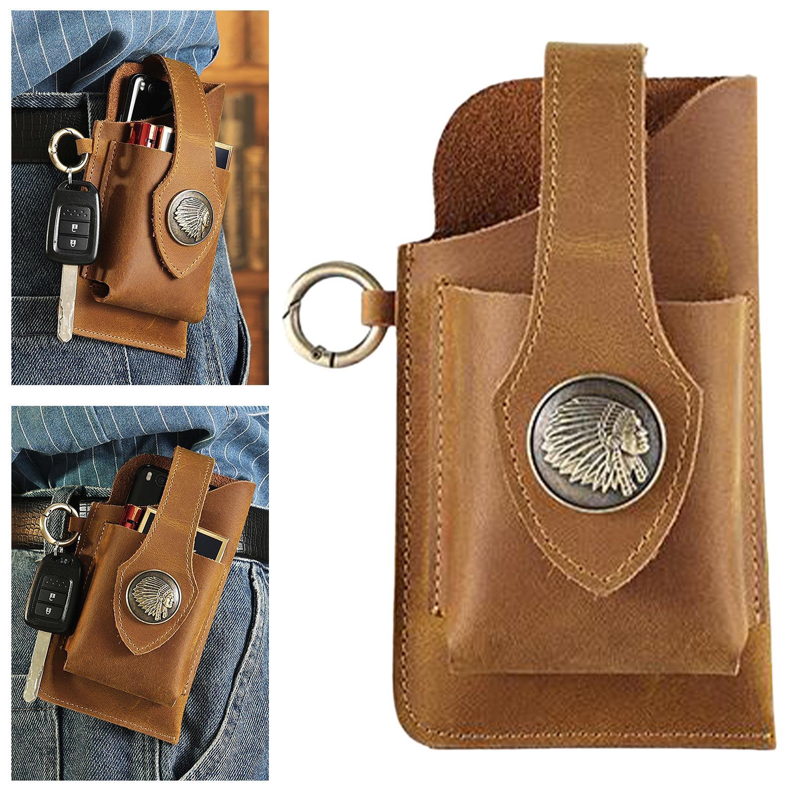 Leather Belt Phone Pouch, Cell Phone Holster, Universal Leather Phone Case with Belt Clip, for Men and Women