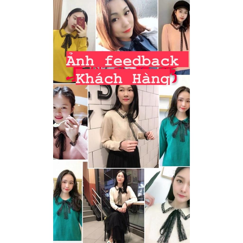 MS367 Áo len nữ cổ bẻ nơ ren thanh lịch