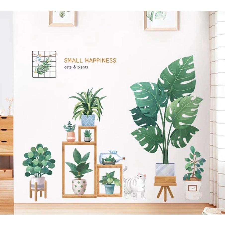 Decal trang trí dán tường chi tiết Nhiều Chậu Cây Xanh
