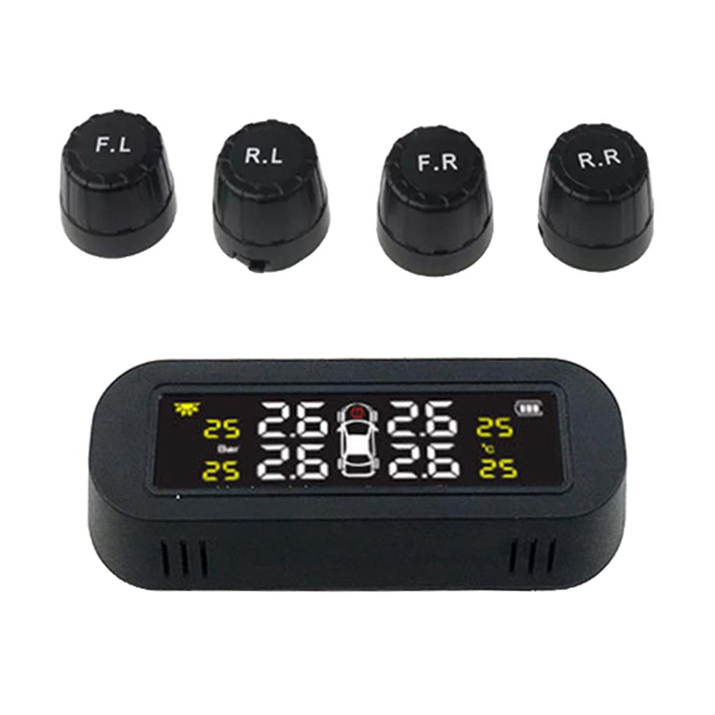 Wireless USB Tire Safety Monitor Solar Power TPMS Tire Pressure Monitoring System with 4 External Cap Sensors Temperature Detection Checking Testing