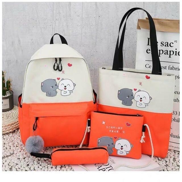 Balo thời trang, balo đi học, đựng laptop Balo Set 4 Món 2 Chú Cún Cute balo nữ vải
