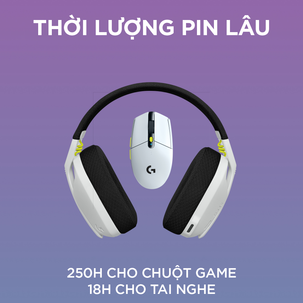 Bộ Chuột - Tai nghe (M&amp;HS) Logitech Lightspeed Wireless Combo Gaming Đen-Trắng - Hàng Chính Hãng