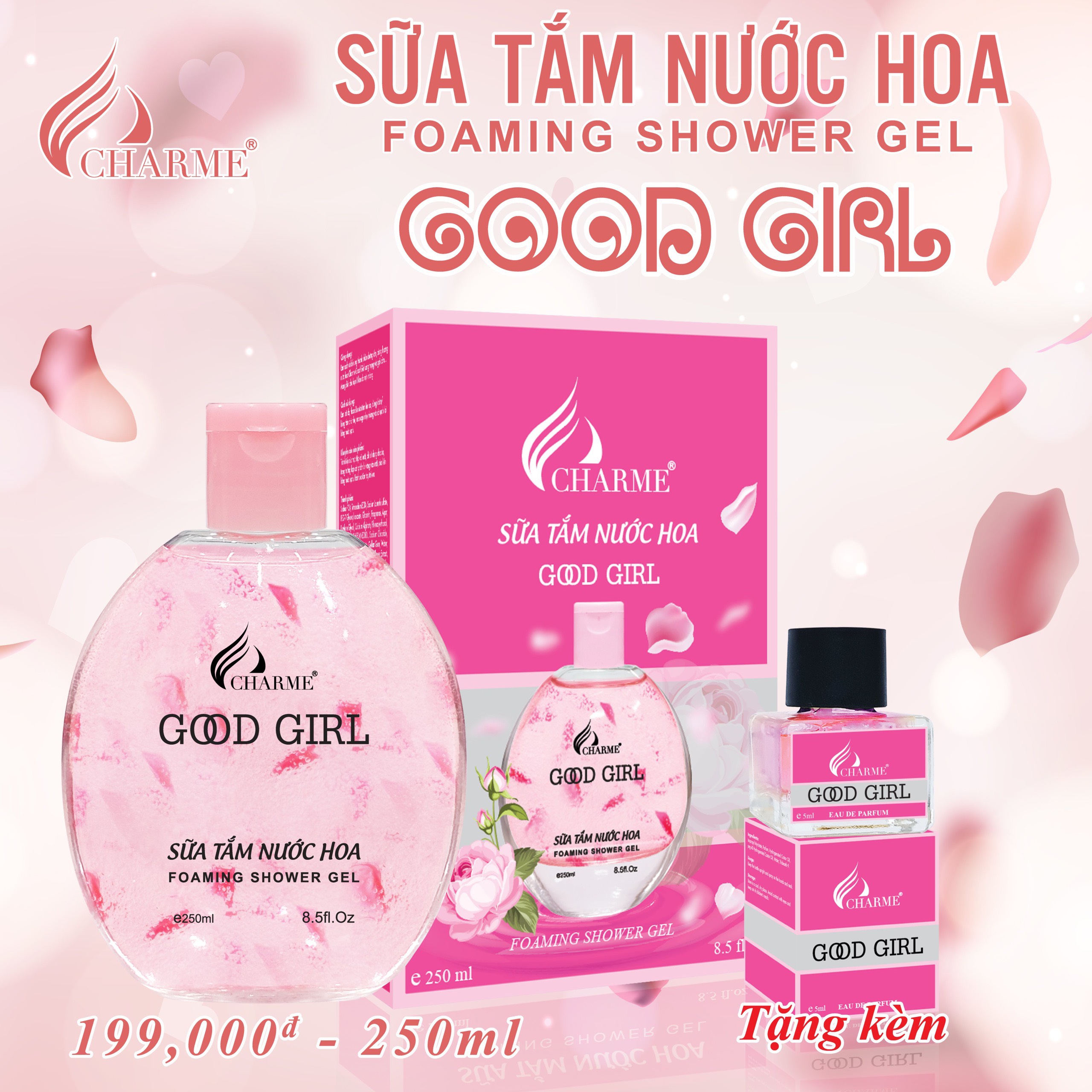 Sữa tắm nước hoa, Charme Goodgirl, dòng sữa tắm dưỡng ẩm, sáng da, hương nước hoa Pháp, 250ml