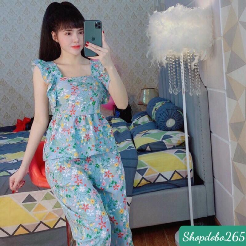 Set đồ nữ,đồ bộ nữ,đồ ngủ mặc nhà vải lụa hoa nhí quần ống rộng thời trang.