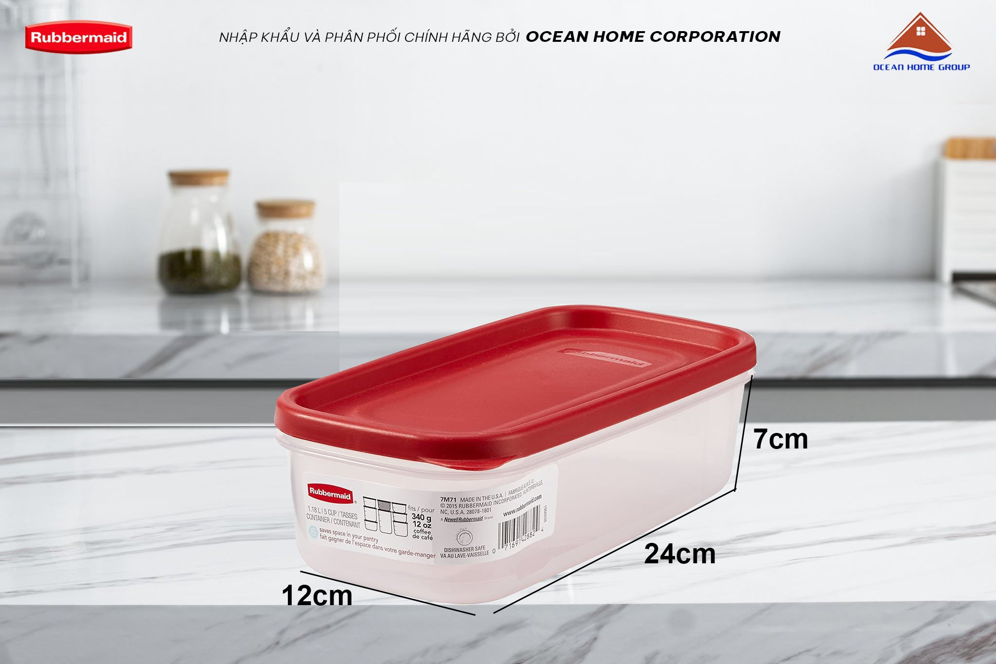 Hộp đựng đồ khô nguyên sinh nhựa nắp đỏ Rubbermaid USA size 1.18ML