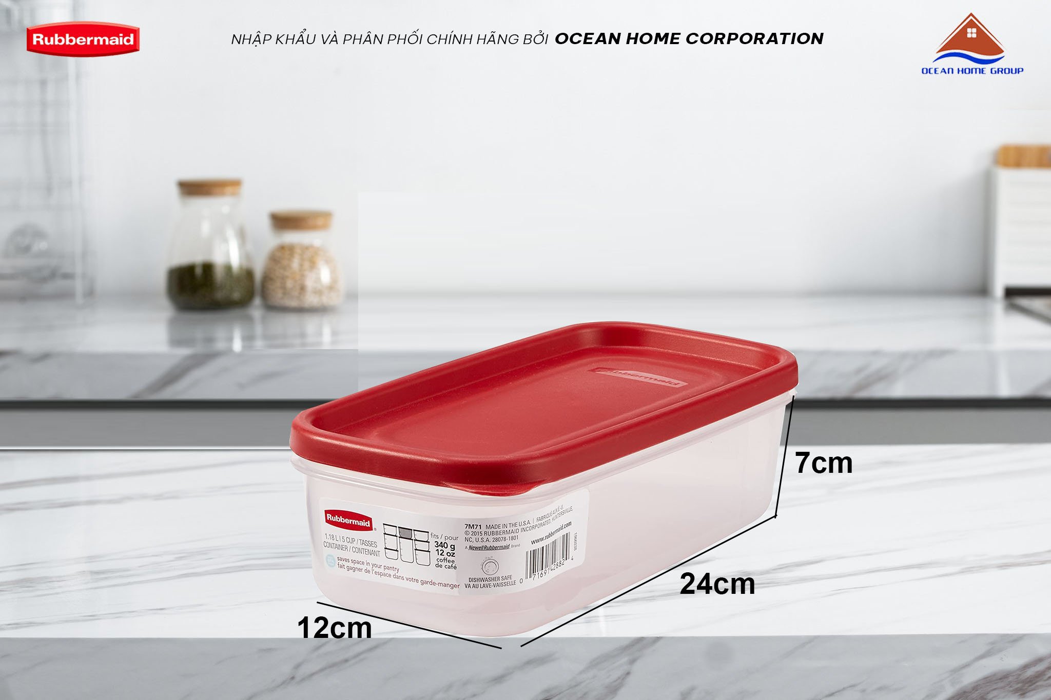 Hộp đựng đồ khô nguyên sinh nhựa nắp đỏ Rubbermaid USA size 1.18ML