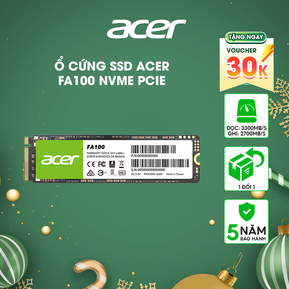 Ổ cứng SSD Acer FA100 M2 NVMe PCIe Gen3 128GB - 2TB  HÀNG CHÍNH HÃNG BẢO HÀNH 5 NĂM