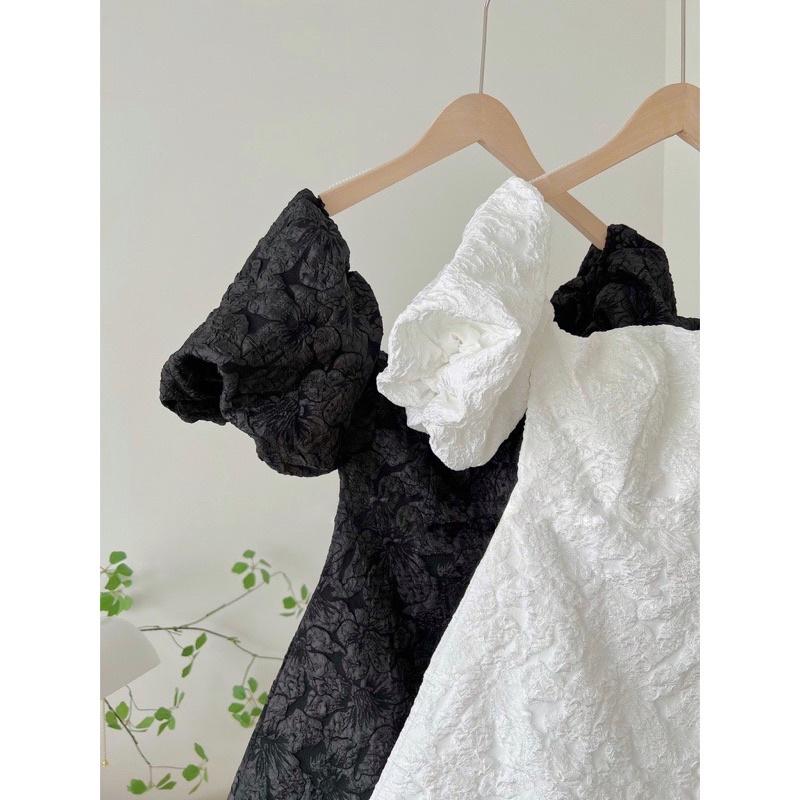 Váy Trễ Vai Xốp Phồng Quảng Châu 2 Màu Đen Trắng, Đầm Dự Tiệc Tiểu Thư Xinh Xắn