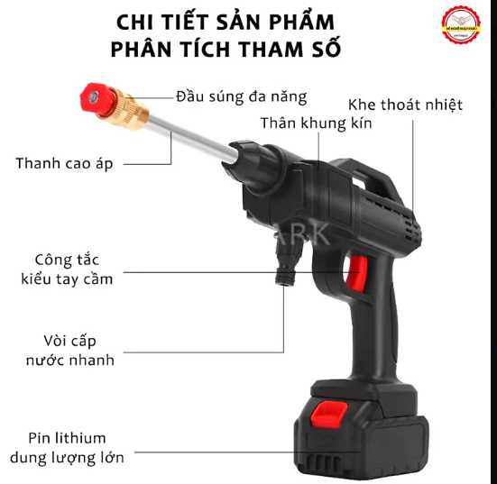 Máy xịt rửa xe không dây, dùng pin khủng 199V, mẫu mới 2021