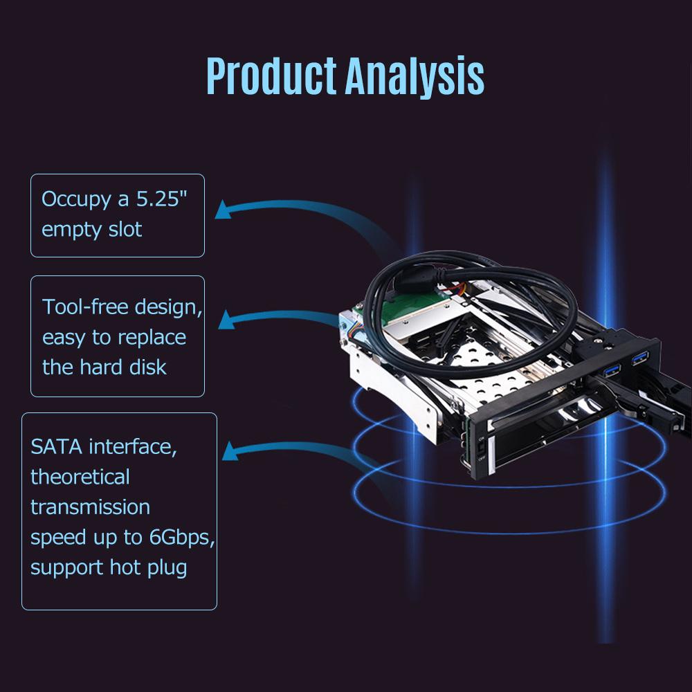 Internal Dual Slot Hard Disk Case 2.5+3.5 inch SATA HDD/SSD Enclosure Tool-free Design with 2 USB3.0 Ports Safety Locks