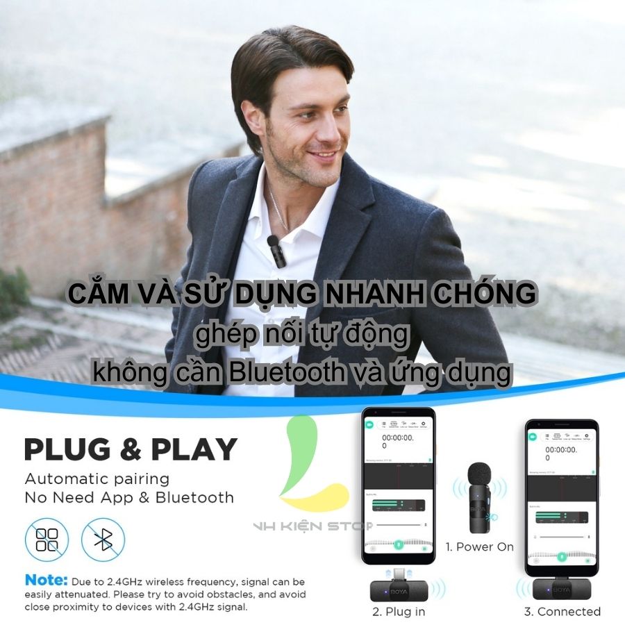 Micro thu âm không dây Boya BY-V20 - Micro cài áo nhỏ gọn sử dụng cho hệ điều hành Android khả năng chống ồn hiệu quả - Hàng chính hãng