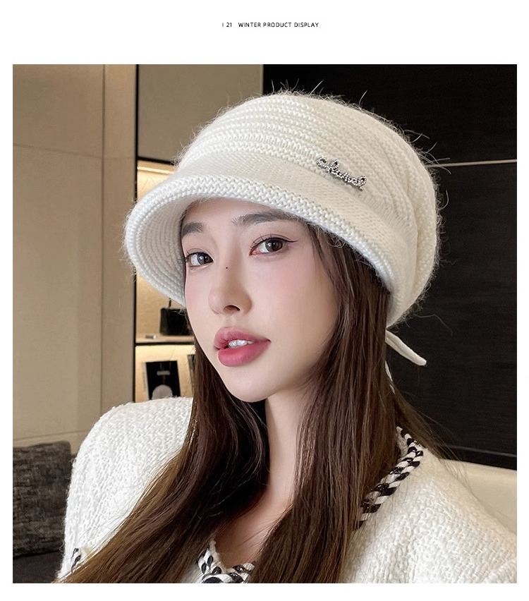 Mũ Nón len nữ nam beret lưỡi trai 2 lớp dệp kim thời trang Hàn Quốc màu trắng DN19121640