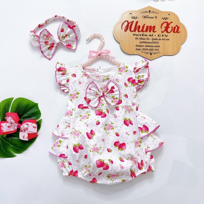 Body dâu tây bánh bèo cho bé gái sơ sinh đến 12kg, bodysuit bé gái chất thô Hàn [A440