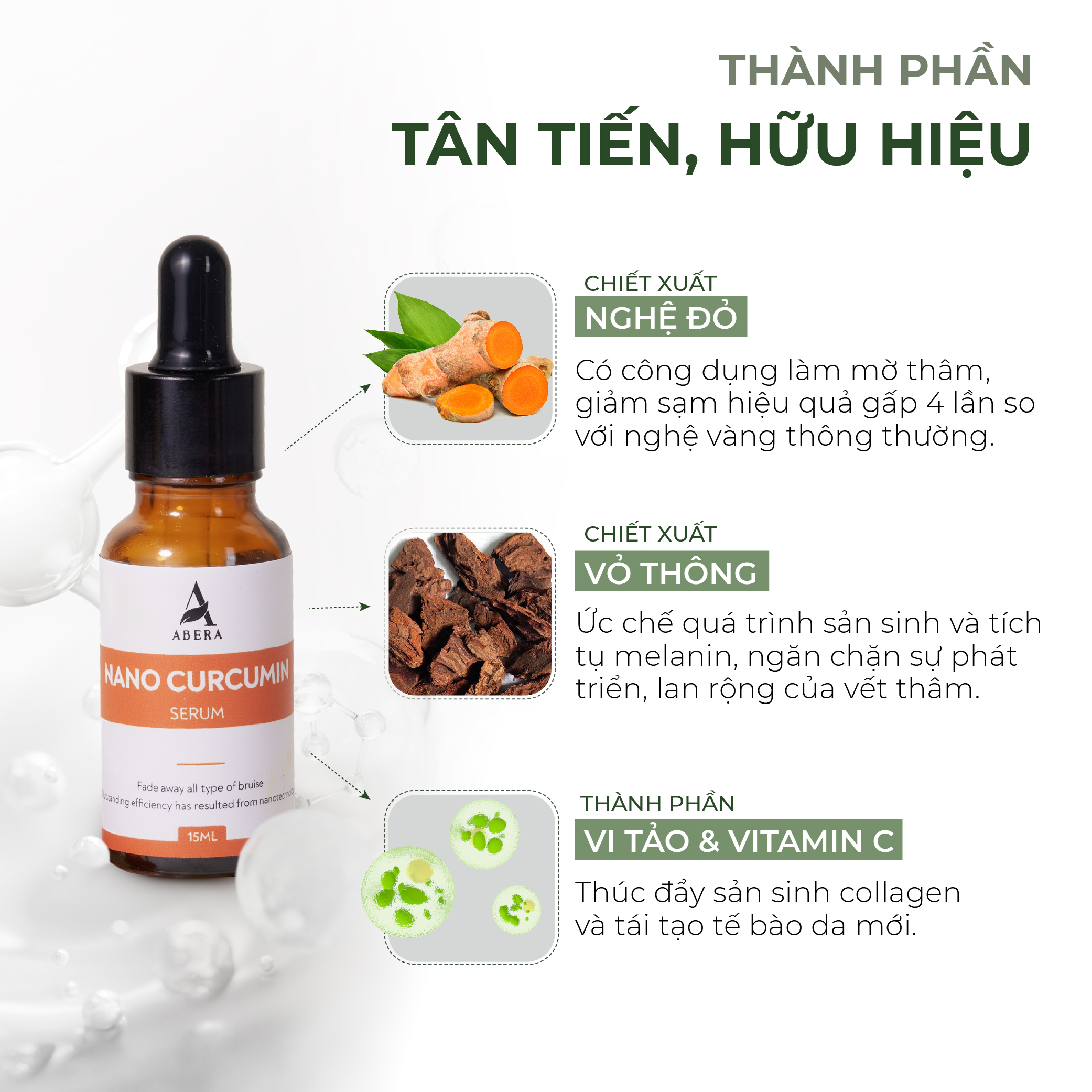 Serum Nghệ Đỏ Nano Abera - 15ML Làm Mờ Thâm Mụn, Thâm Quầng Mắt , Tinh Chất Dưỡng Trắng Da