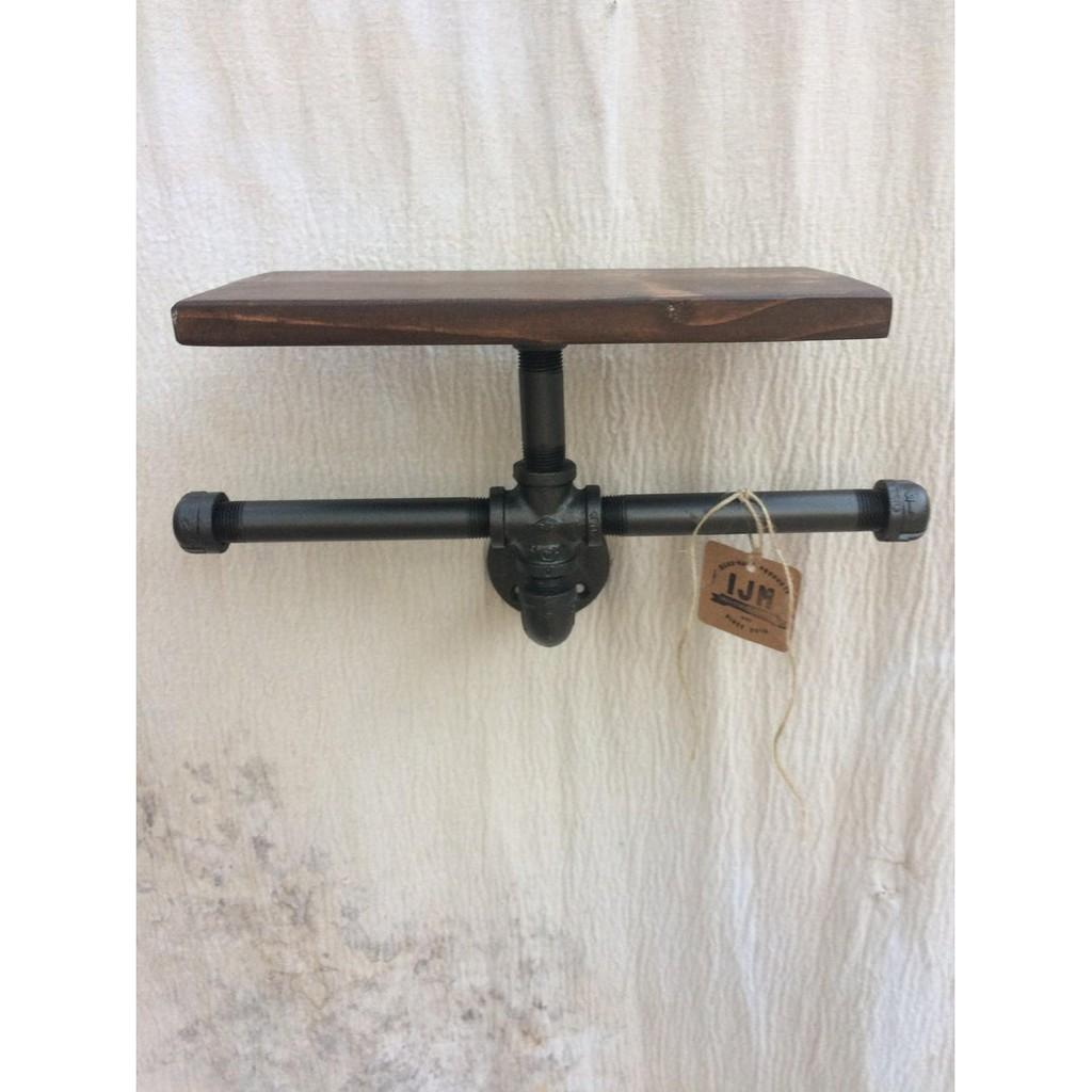 Kệ ống nước mini kèm móc treo tường WC, kệ ống nước lắp ráp chất liệu ống sắt cao cấp trang trí đẹp