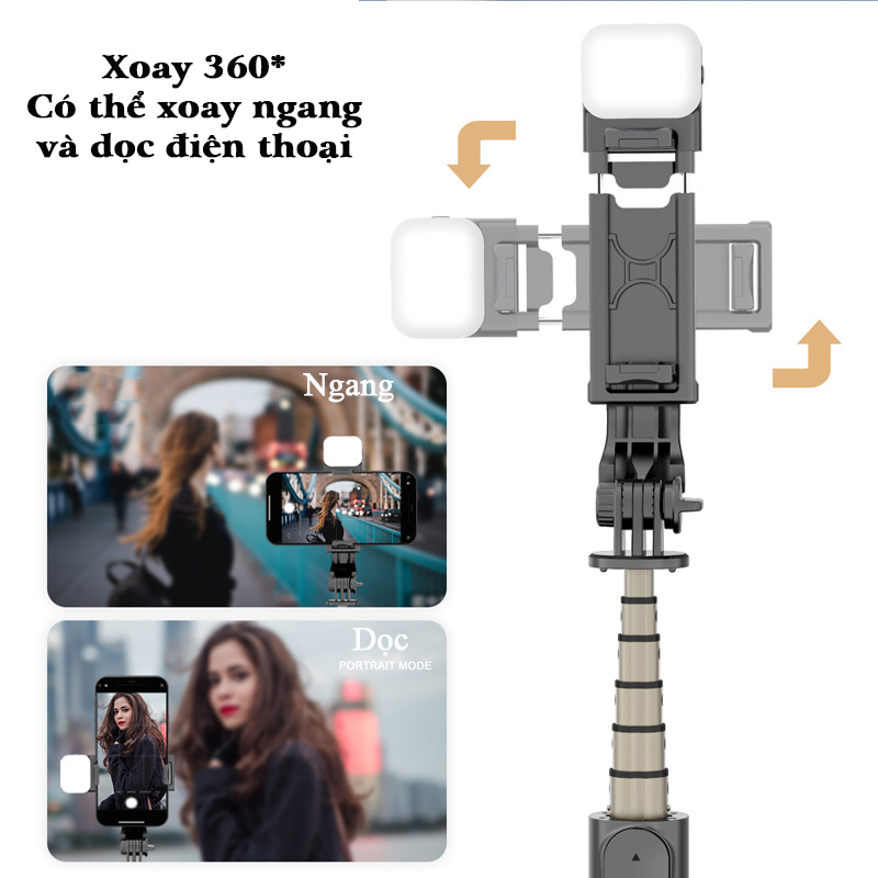 Tripod / Gậy Chụp Hình Bluetooth 3 Chân Bearhome.Có Đèn Led 6 Màu Trợ Sáng. Chất Liệu Cao Cấp, Chắc Chắn