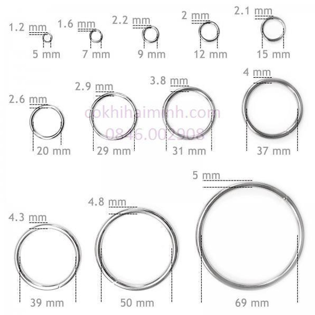 Khoen tròn, khoen túi phụ kiện túi quần áo 10 chiếc (4cm dây 3.8mm)