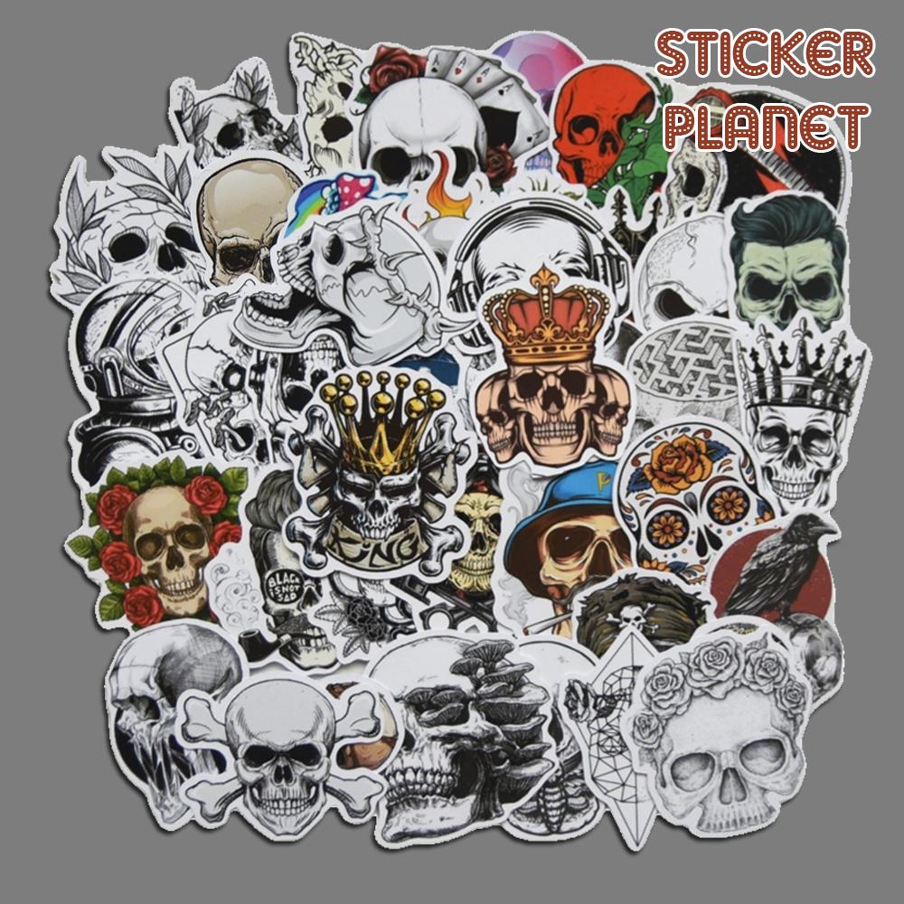 Sticker đầu lâu cá tính trang trí mũ bảo hiểm, đàn, guitar, ukulele, điện thoại laptop