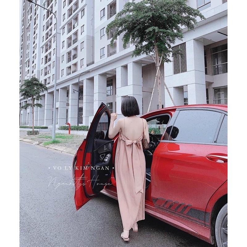 Đầm 2 dây dập ly cột nơ lưng